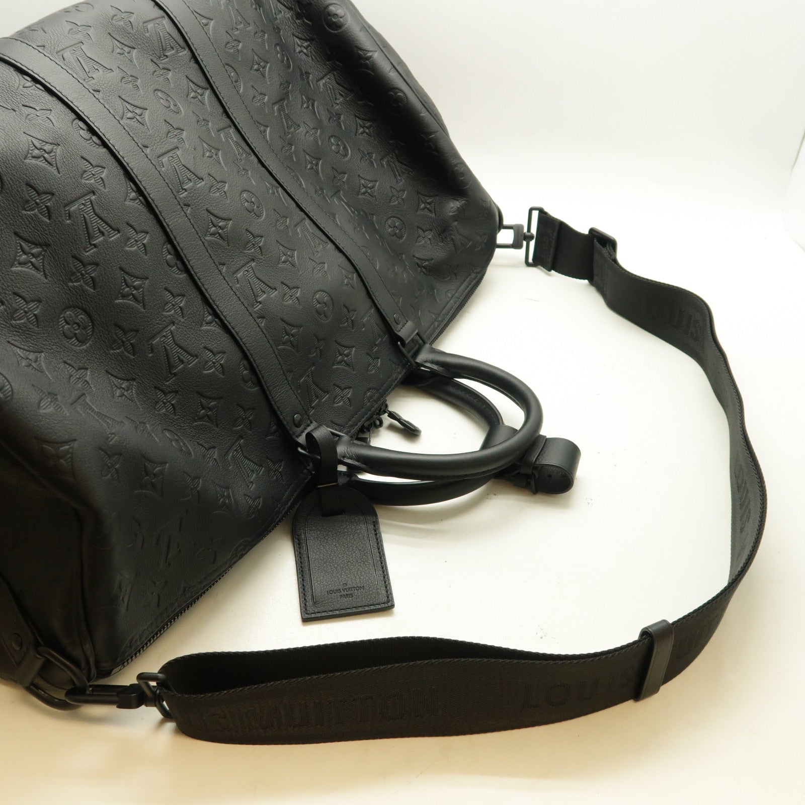LOUIS VUITTON Monogram Shadow Keepall Bandouliere 50波士頓包黑色