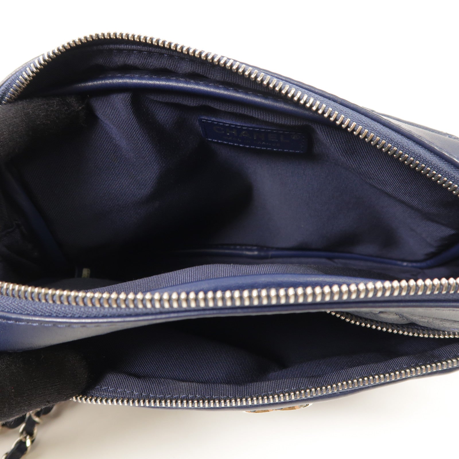 CHANEL CC SHW Chain Shoulder Bag Lambskin Leather Navy