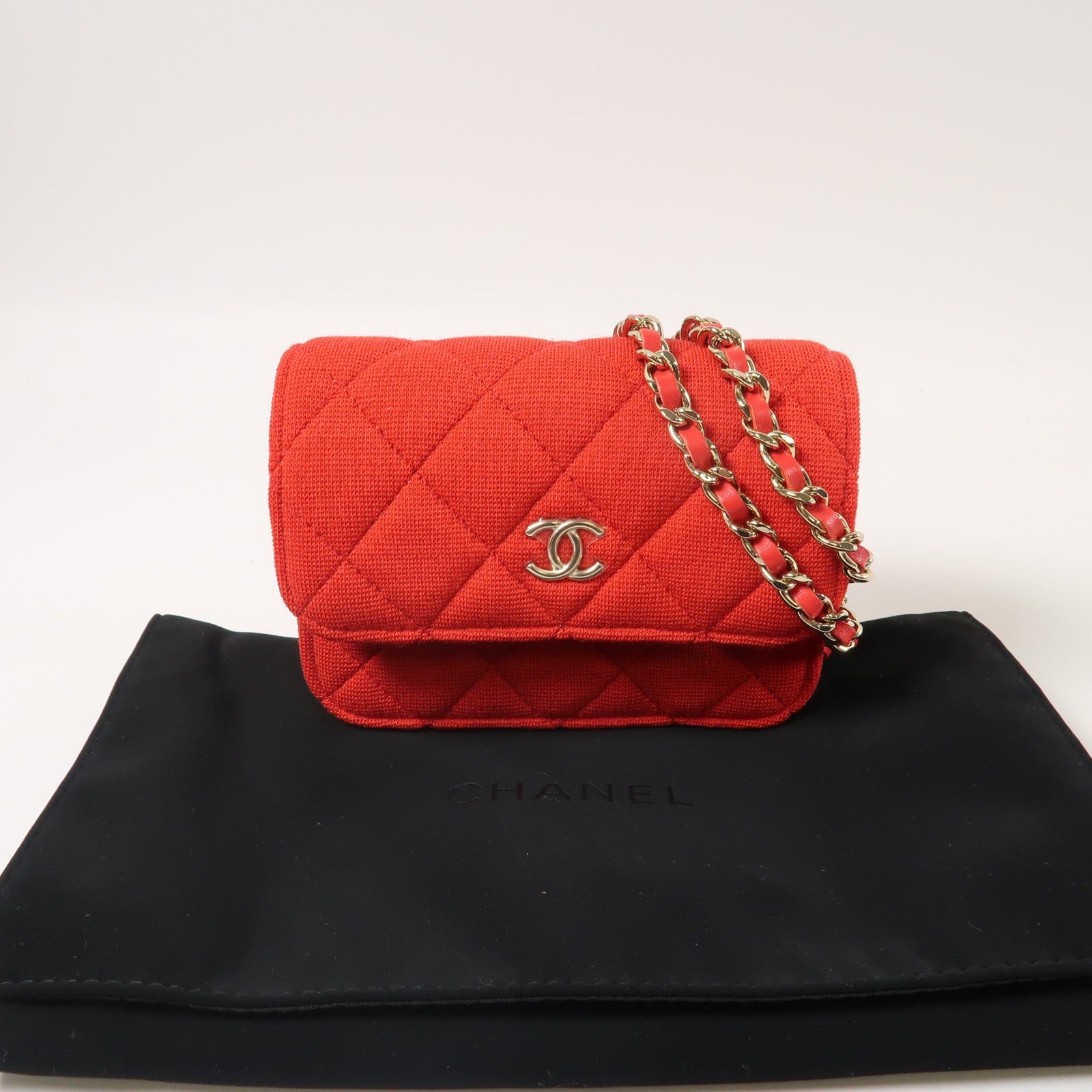 CHANEL 【激減優惠】菱格帆布Chain Shoulder金扣鏈帶肩背袋紅色