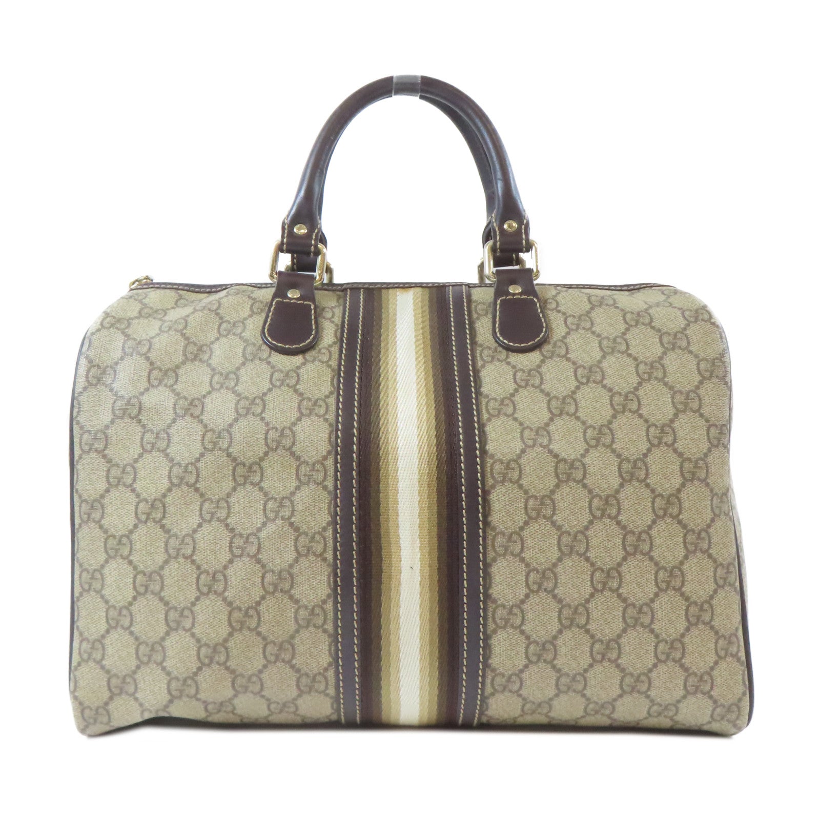 GUCCI 塗層帆布Boston Bag金扣手挽袋啡色