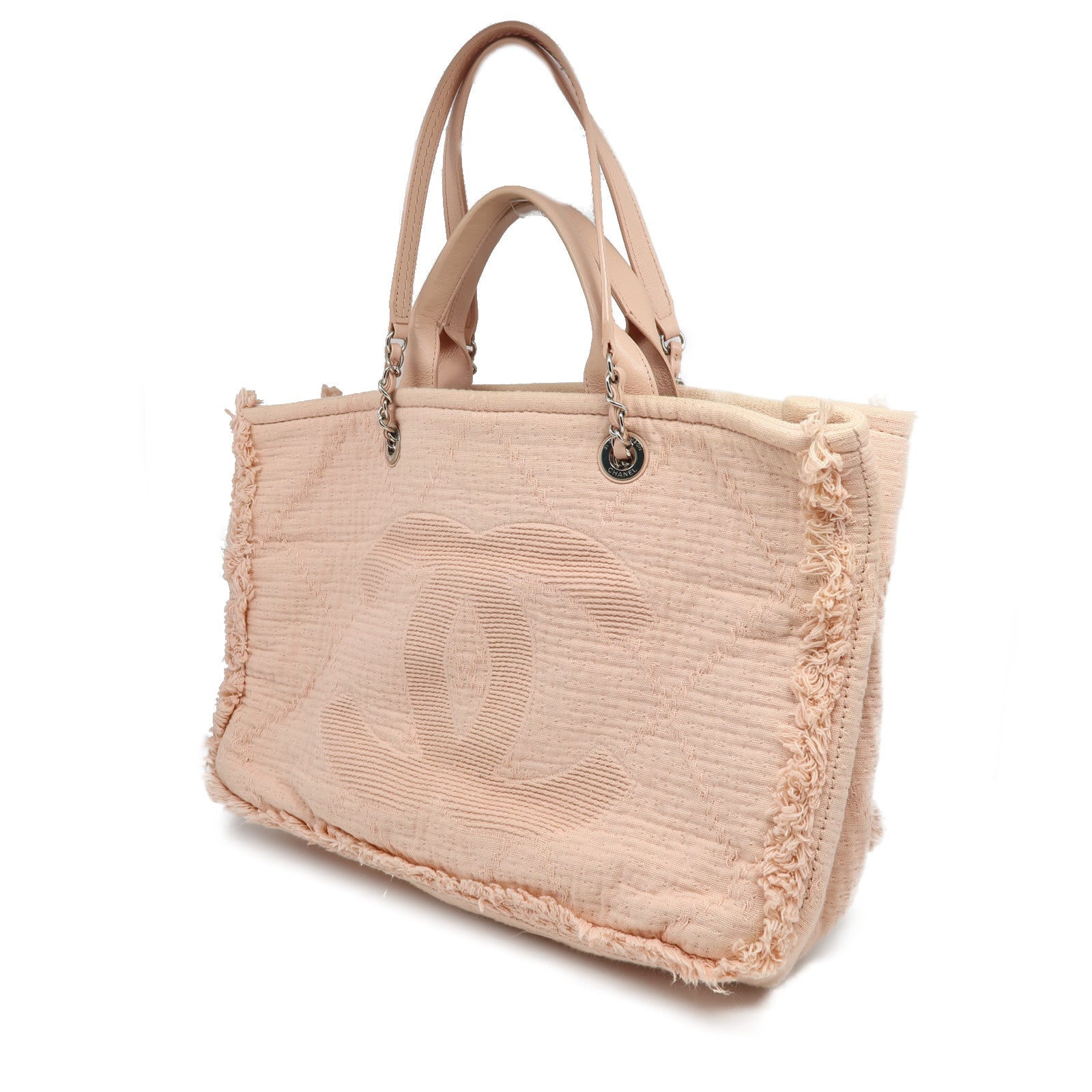 CHANEL 【激減優惠】帆布Double Face Shopping Bag銀扣手挽肩背兩用袋粉紅色