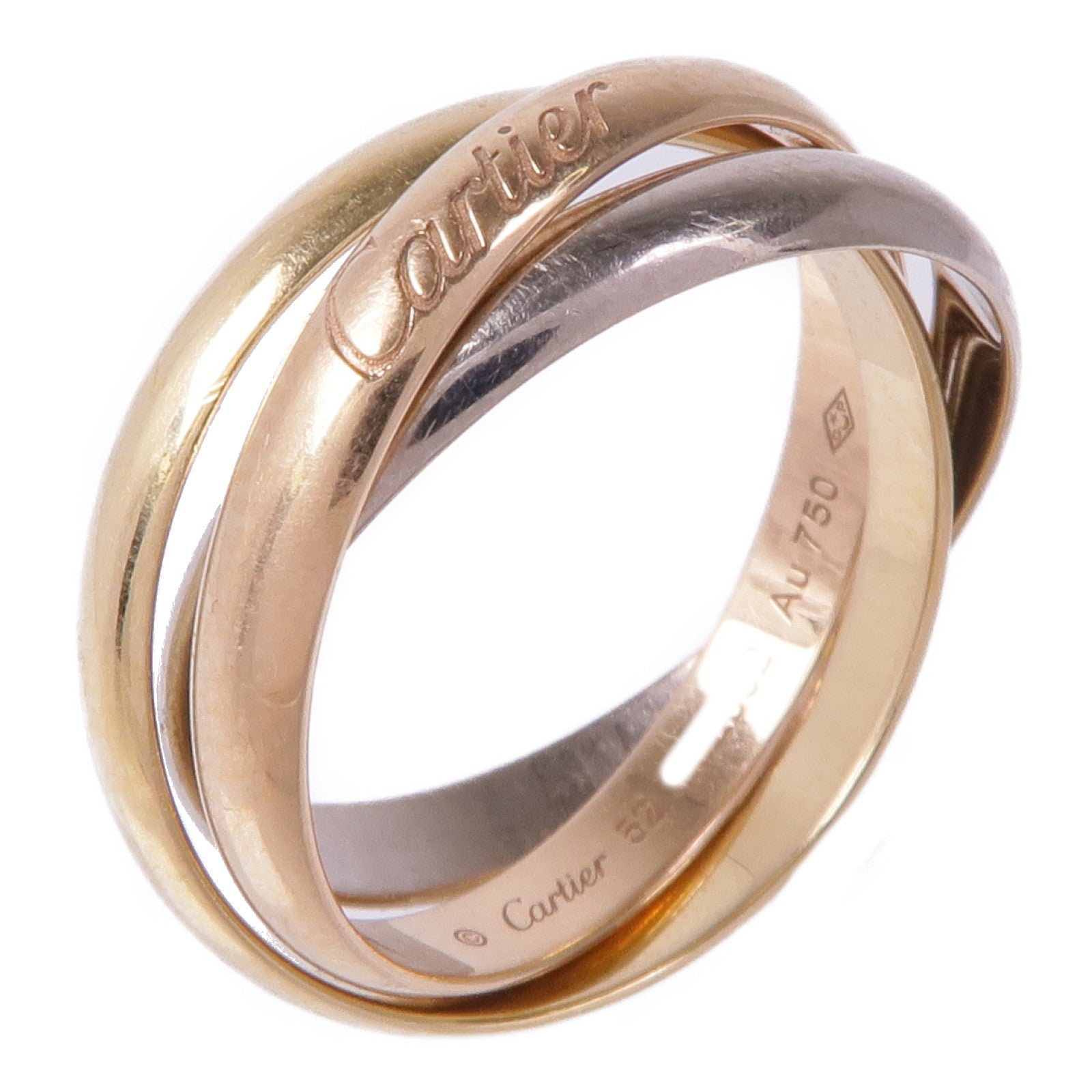CARTIER 18K黃金/白金/玫瑰金Trinity戒指Cartier#52/US#6