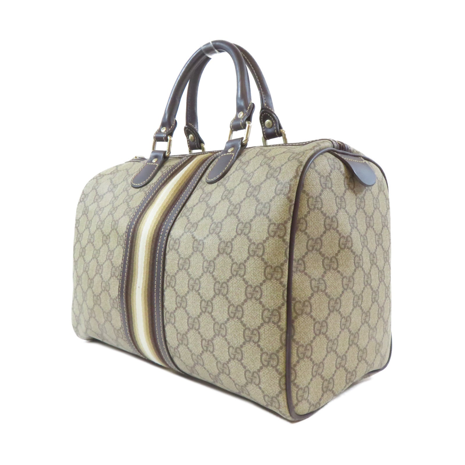 GUCCI 塗層帆布Boston Bag金扣手挽袋啡色