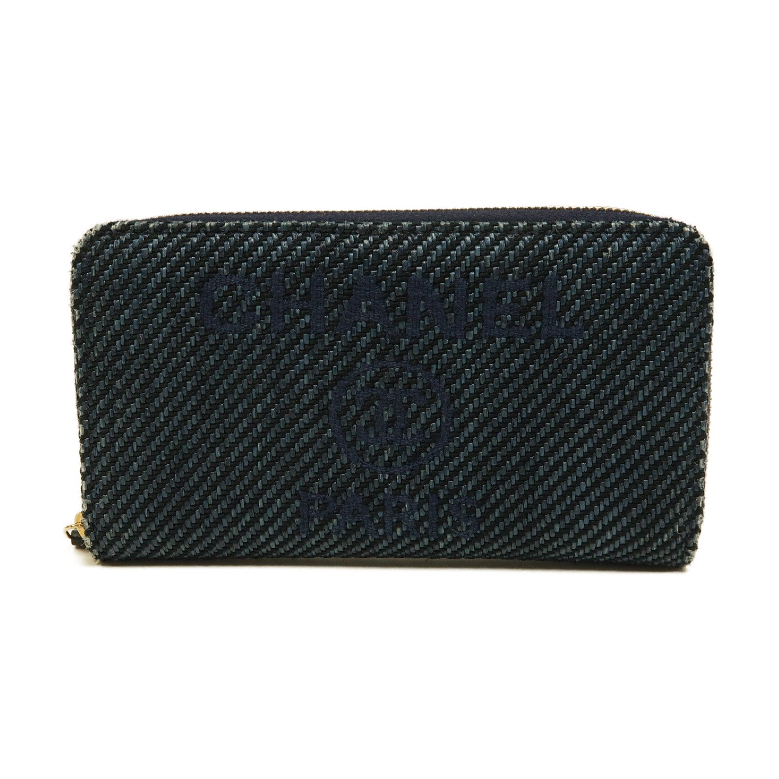 CHANEL 【激減優惠】牛仔布Deauville Small Zip Wallet金扣長錢包藍色