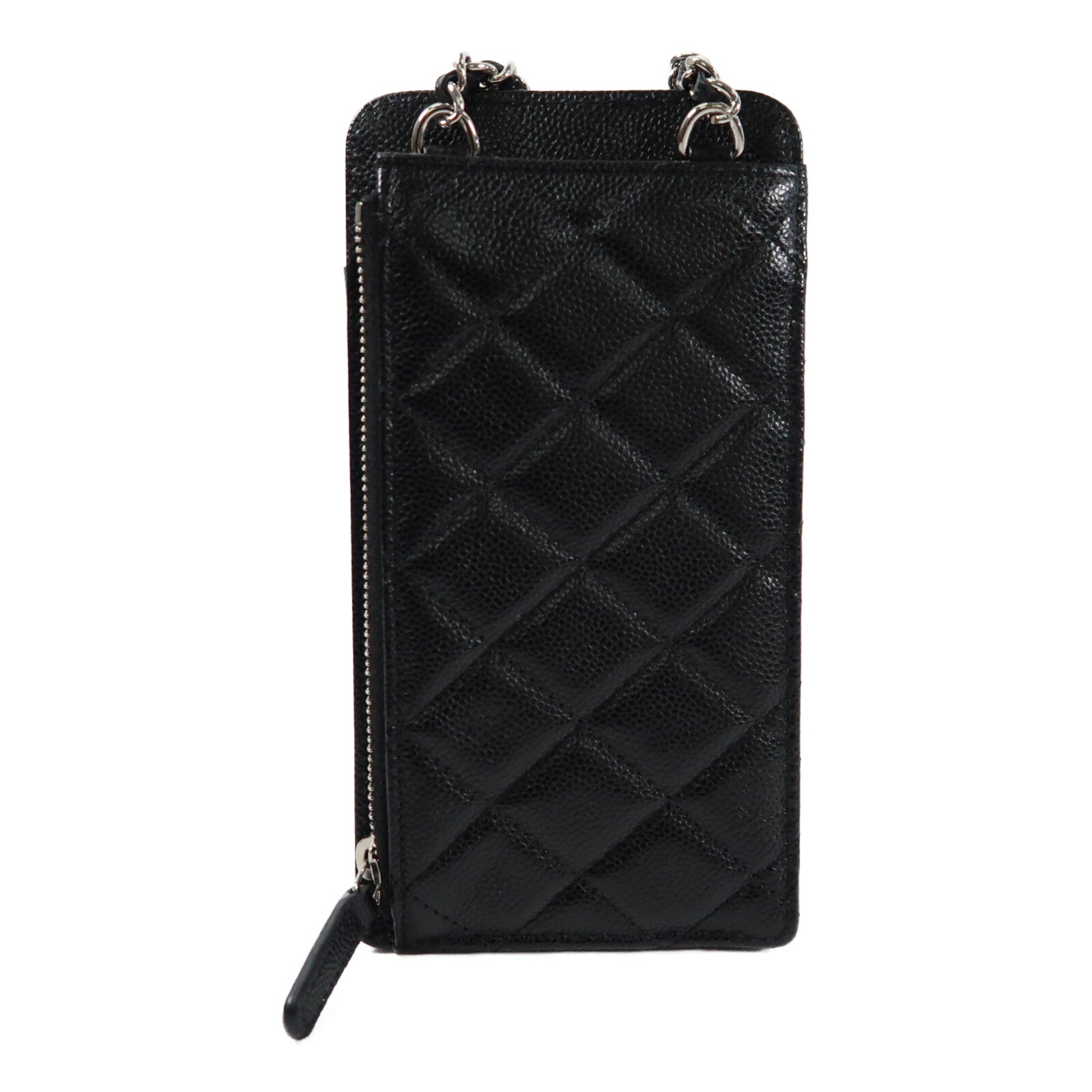 CHANEL 牛皮皮革Phone Bag銀扣鏈帶肩背袋