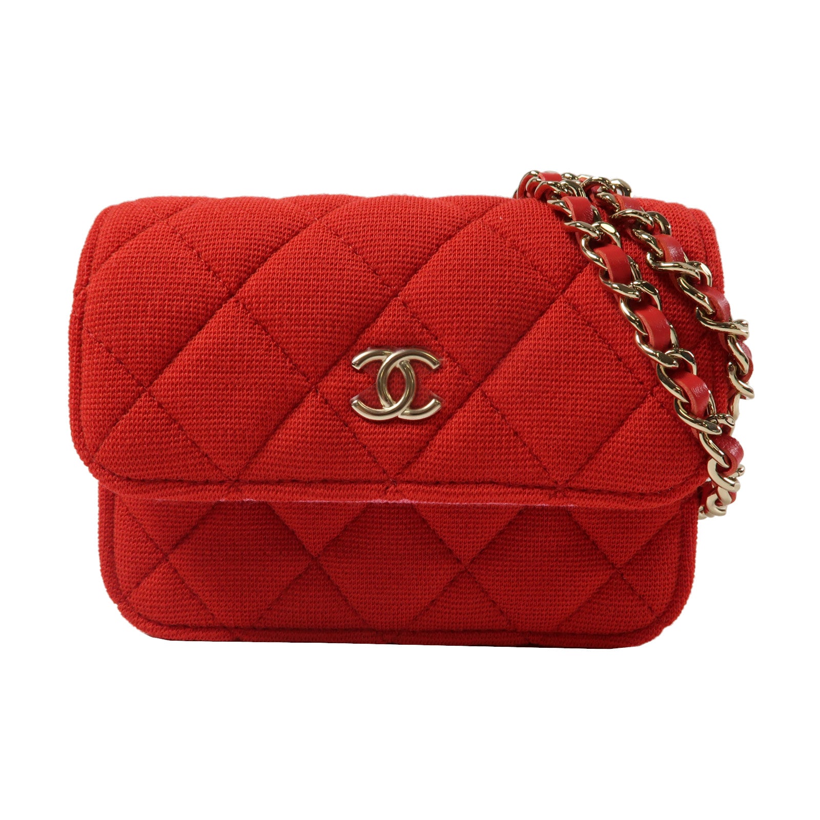 CHANEL 【激減優惠】菱格帆布Chain Shoulder金扣鏈帶肩背袋紅色