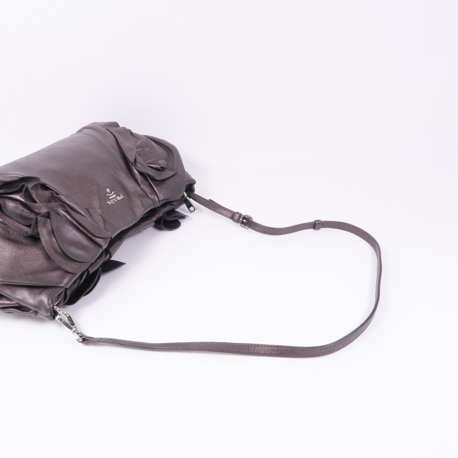 PRADA SHW Shoulder Bag Lambskin Leather Brown