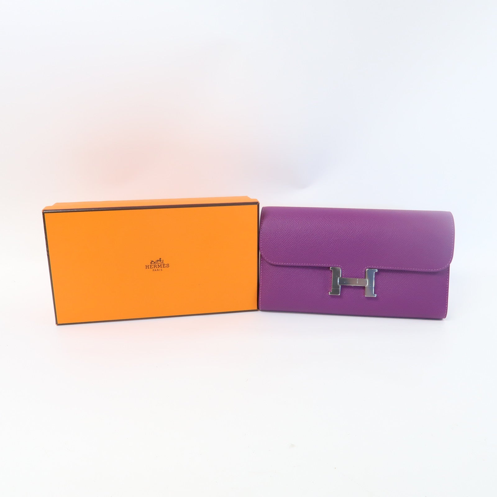 HERMES Epsom皮革Constance Long Wallet銀扣長錢包Anemone/紫色