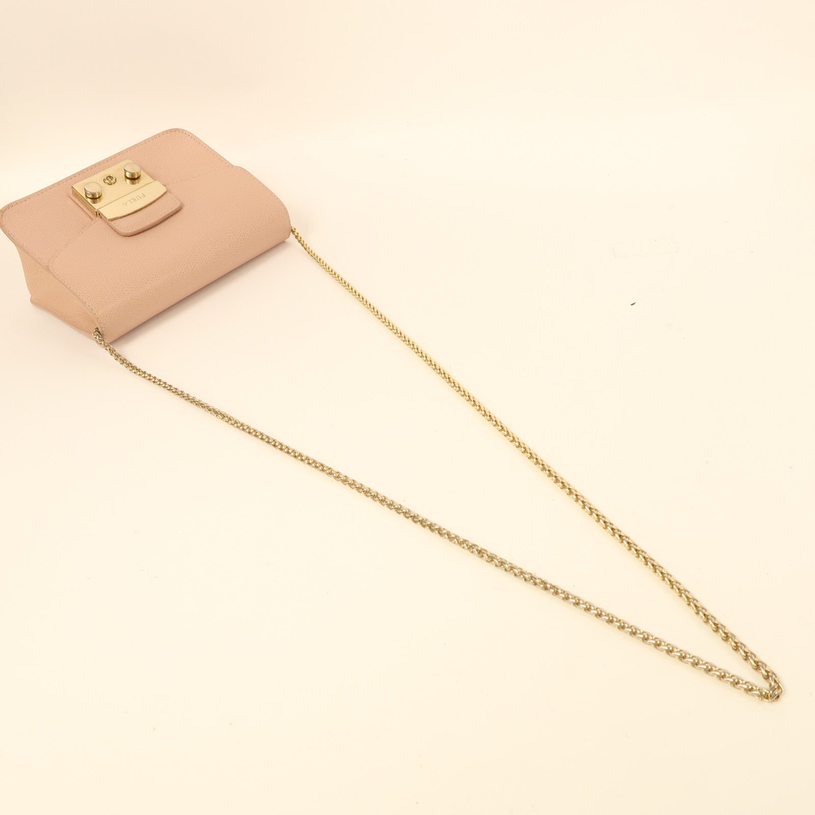 Furla 牛皮皮革Chain Shoulder金扣鏈帶肩背袋粉紅色