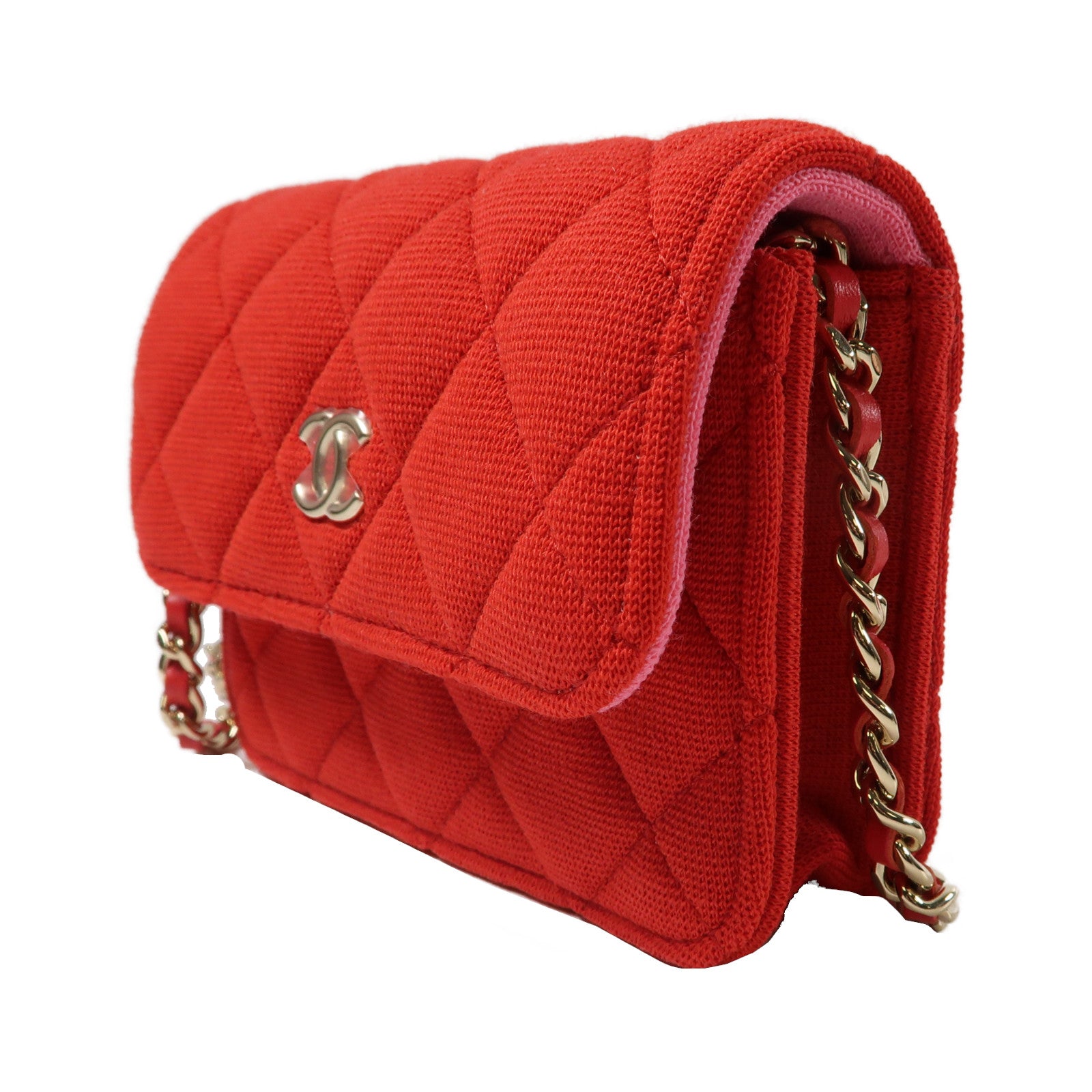 CHANEL 【激減優惠】菱格帆布Chain Shoulder金扣鏈帶肩背袋紅色