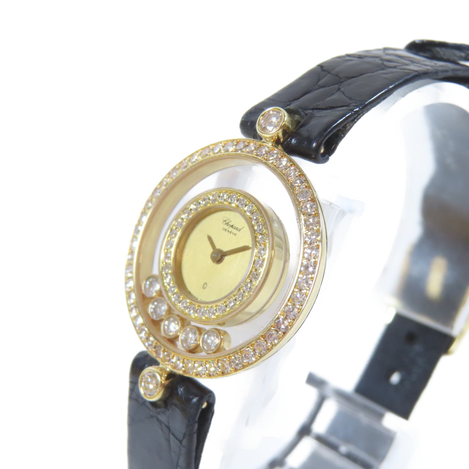 Chopard Happy Diamonds18K黃金/皮革手錶石英機芯金色#16cm