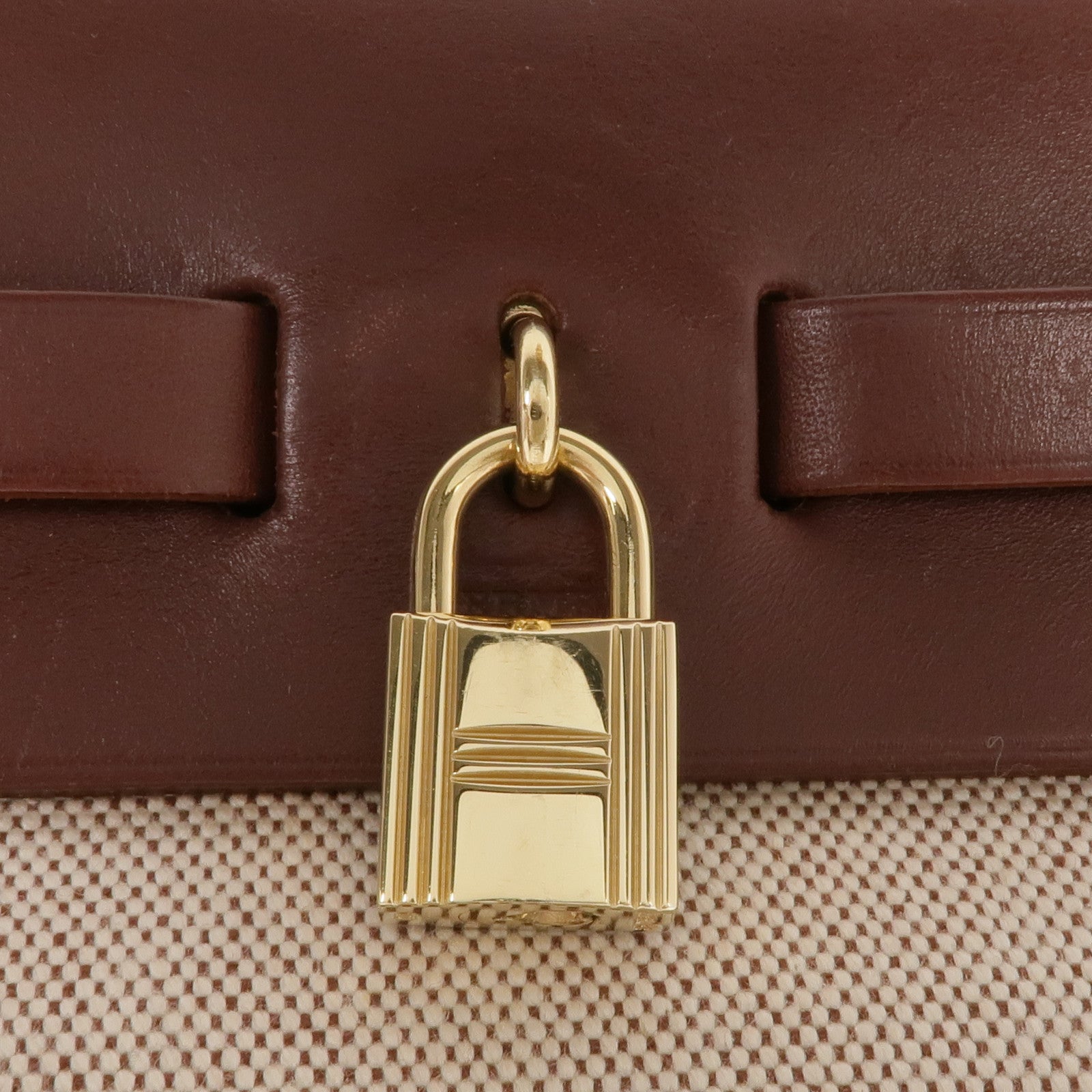 HERMES Toile H帆布/皮革Herbag PM金扣手挽肩背兩用袋