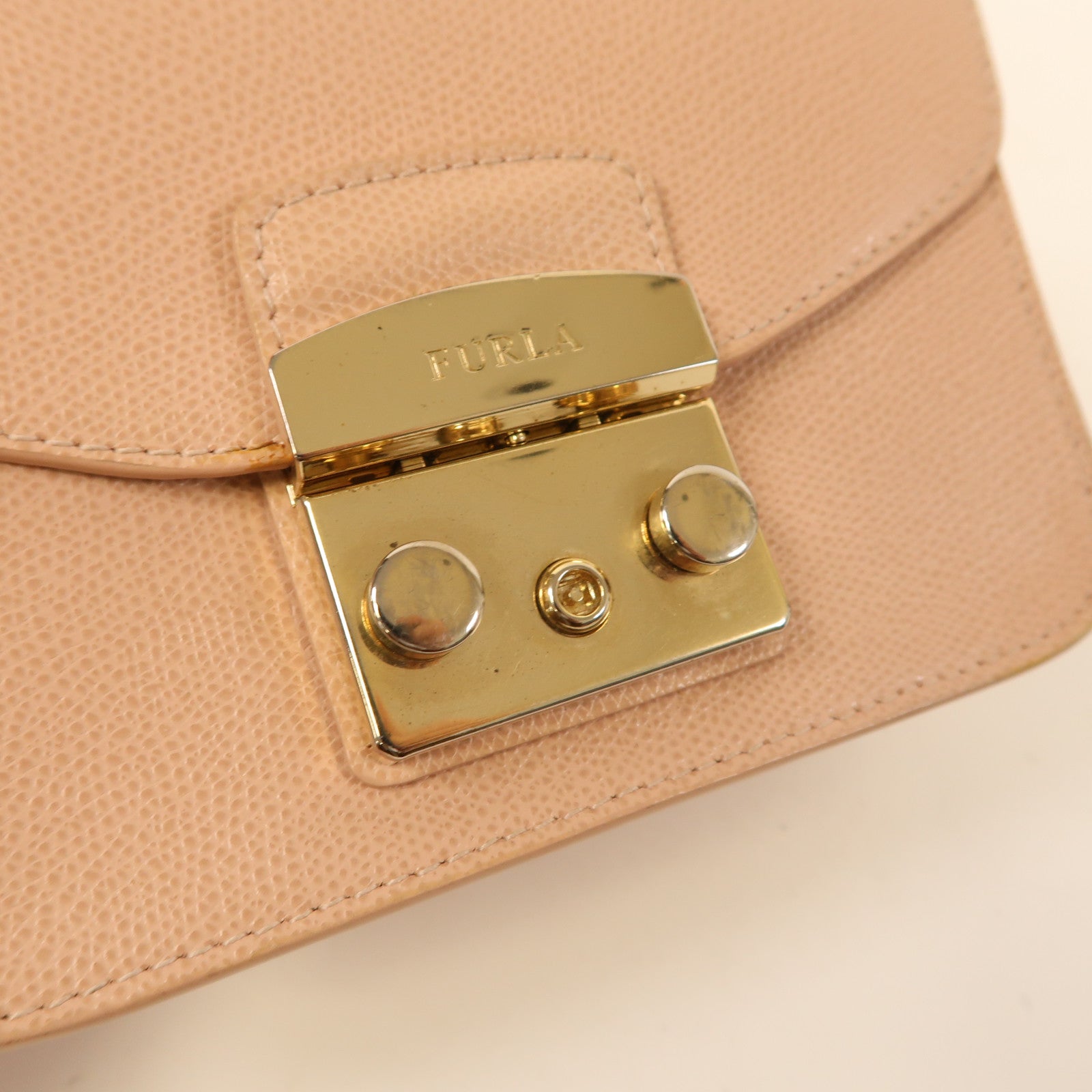 Furla 牛皮皮革Chain Shoulder金扣鏈帶肩背袋粉紅色