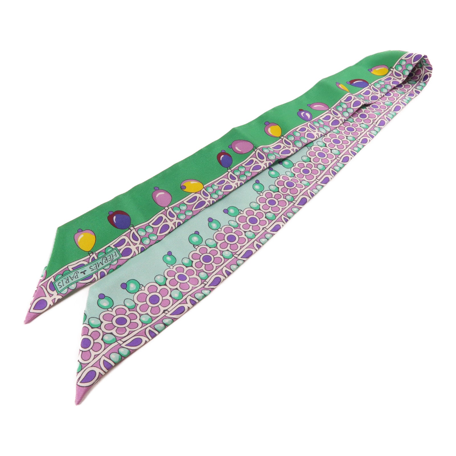 HERMES Twilly Scarf Scarves Silk Green Purple