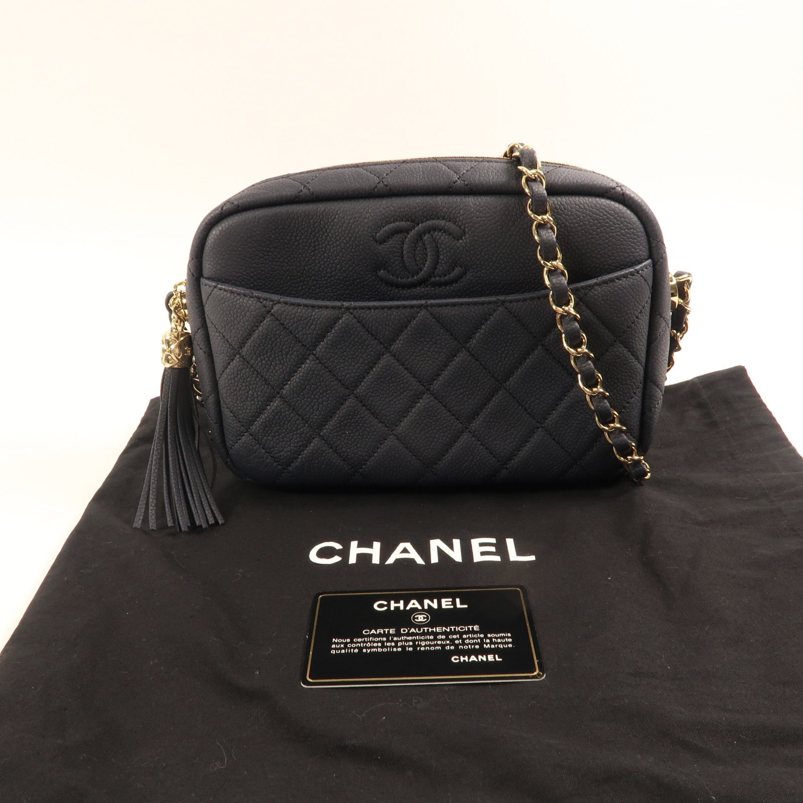 CHANEL 牛皮皮革Chain Shoulder金扣鏈帶肩背袋