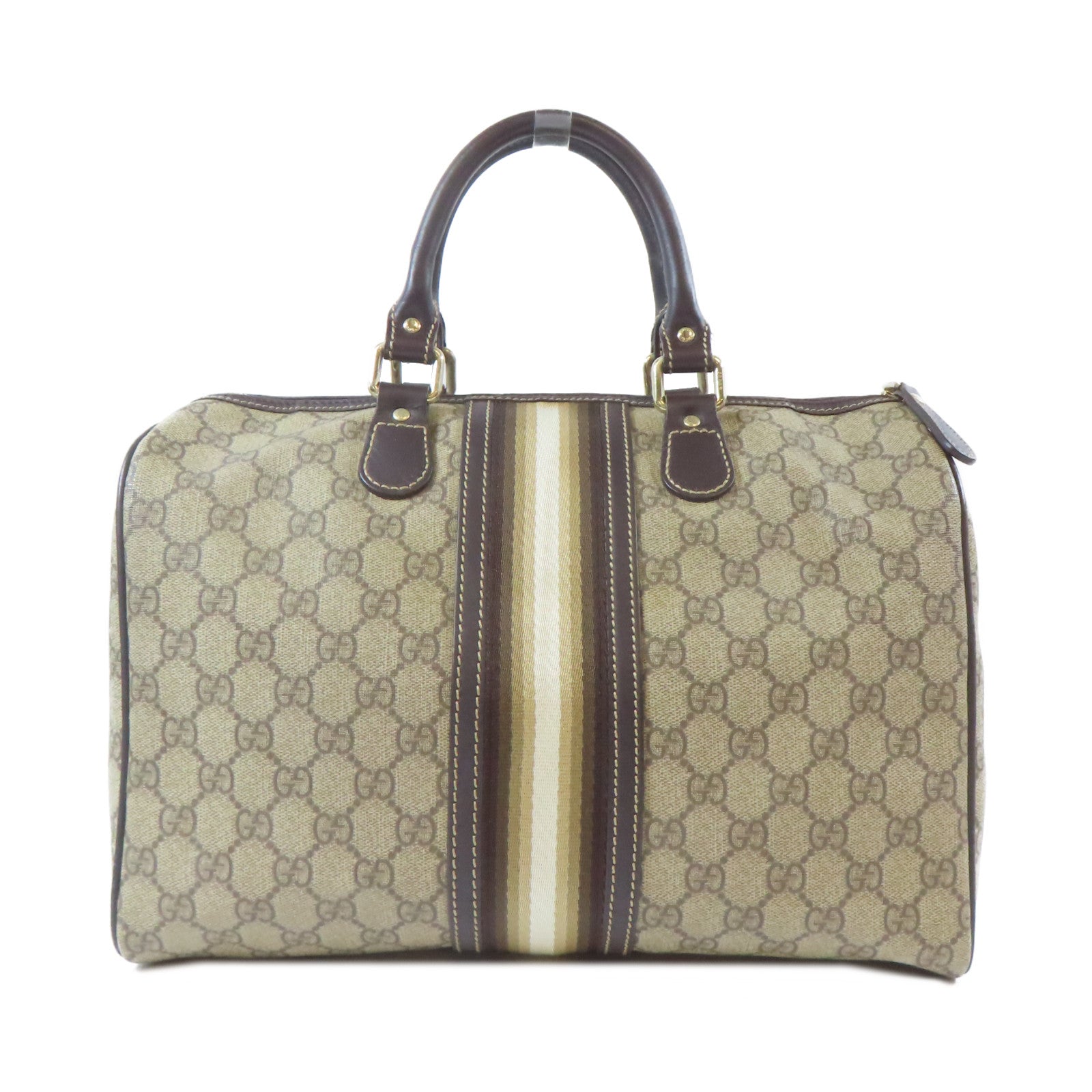 GUCCI 塗層帆布Boston Bag金扣手挽袋啡色