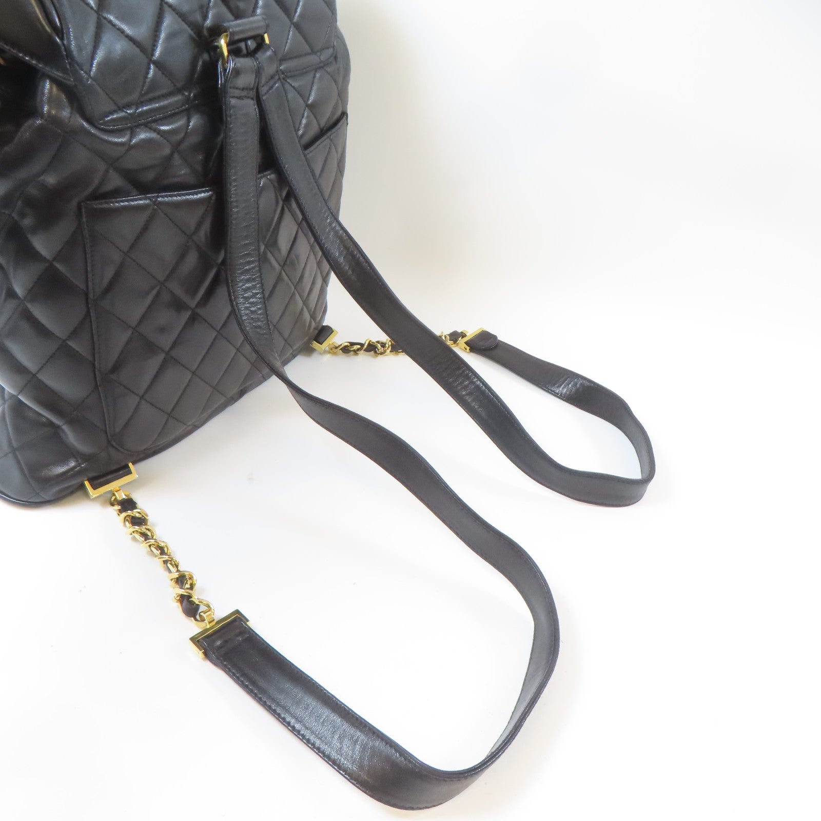 CHANEL 【激減優惠】菱格羊皮皮革Backpack金扣背包黑色