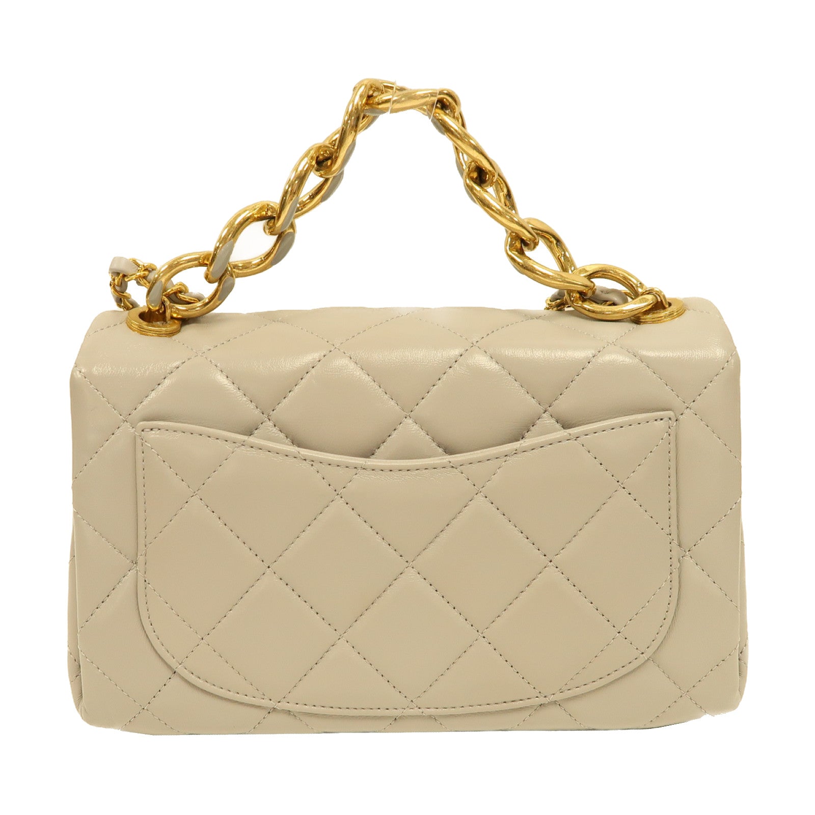 CHANEL 菱格羊皮皮革Shoulder Bag金扣手挽肩背兩用袋灰色