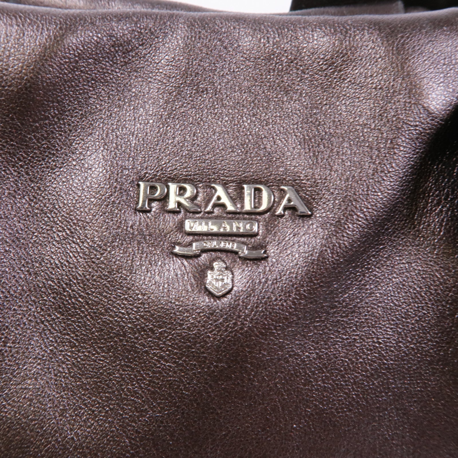 PRADA SHW Shoulder Bag Lambskin Leather Brown