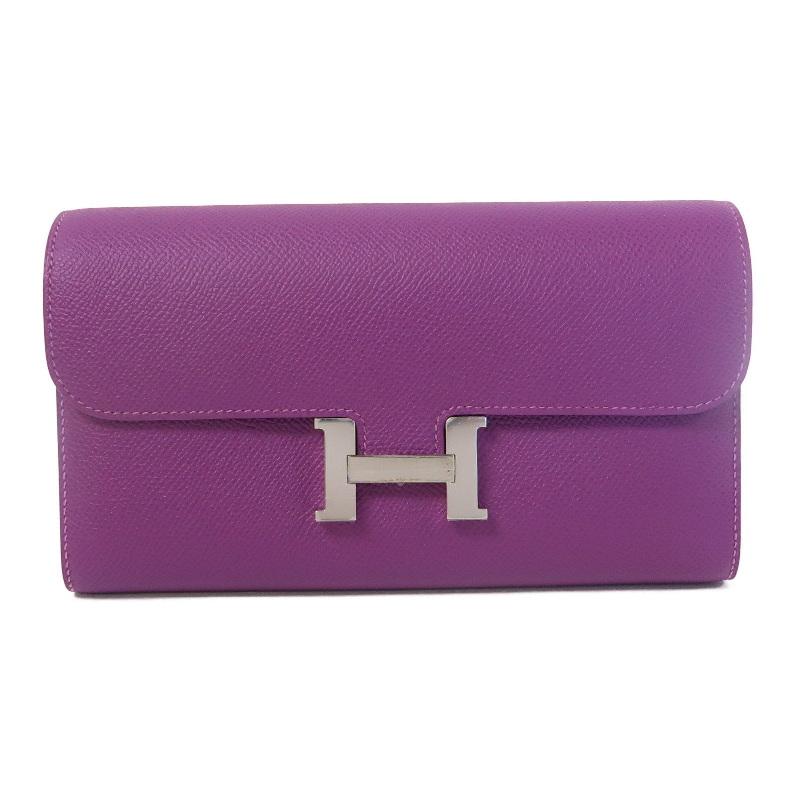 HERMES Epsom皮革Constance Long Wallet銀扣長錢包Anemone/紫色