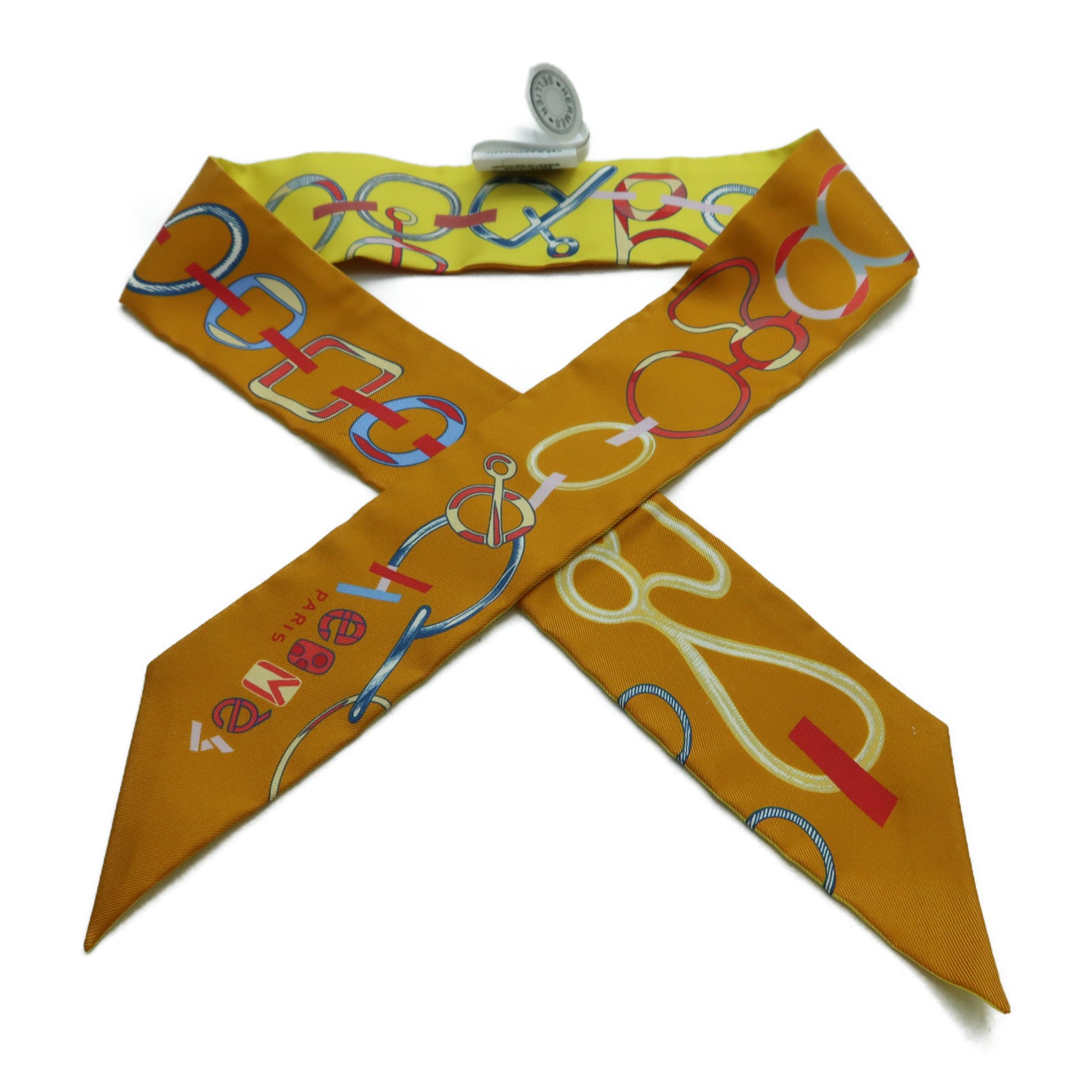 HERMES 【激減優惠】絲質Twilly絲巾黃色