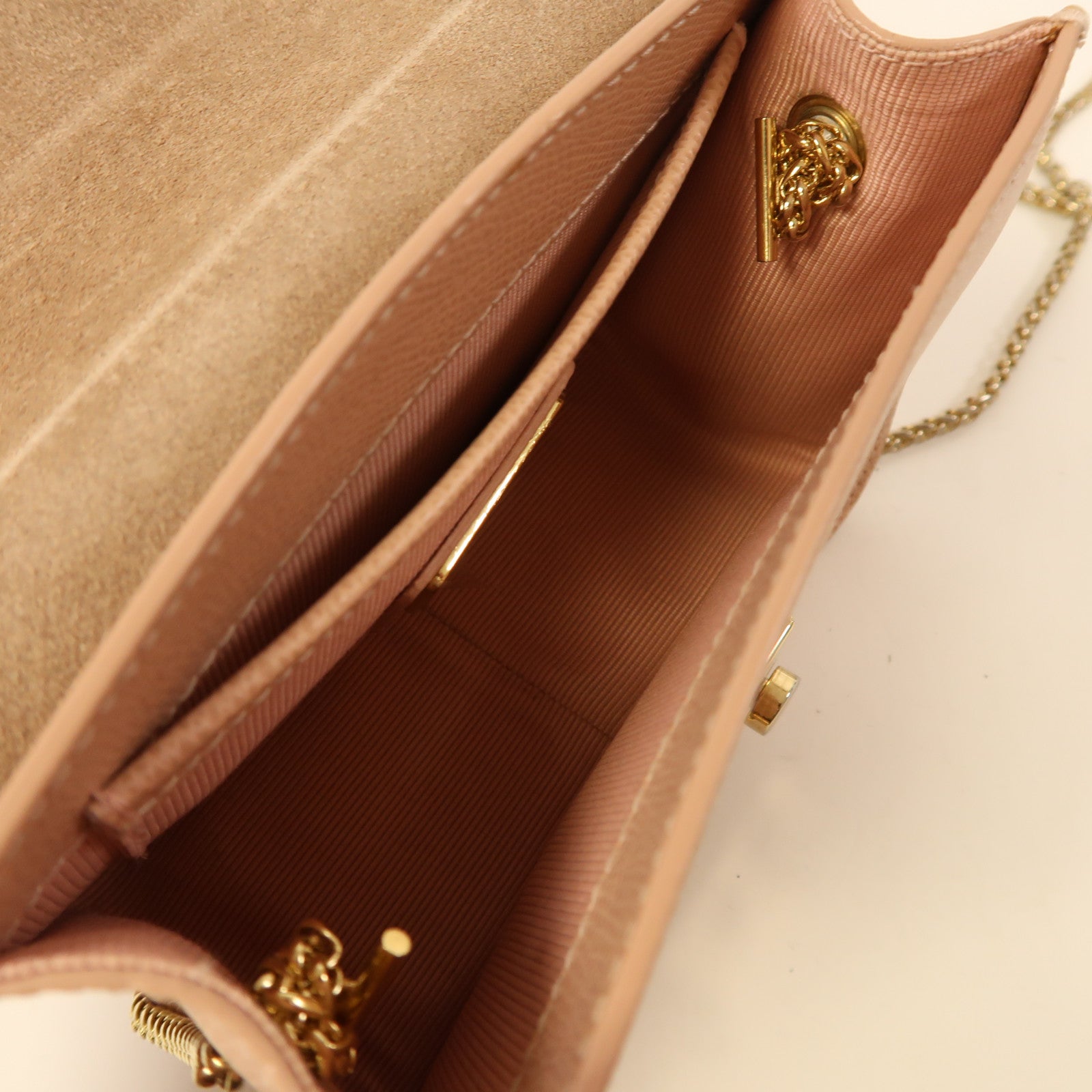 Furla 牛皮皮革Chain Shoulder金扣鏈帶肩背袋粉紅色