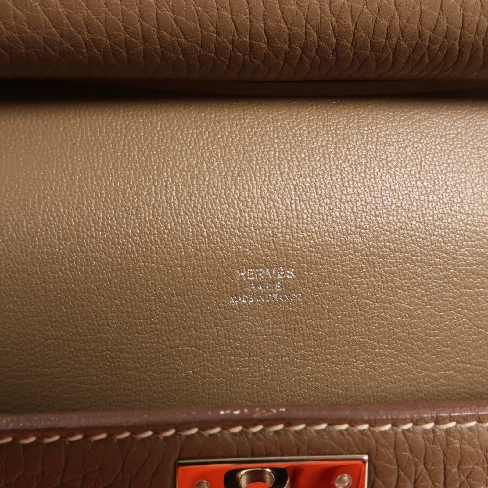 HERMES Clemence皮革Jypsiere 28銀扣肩背袋Etoupe