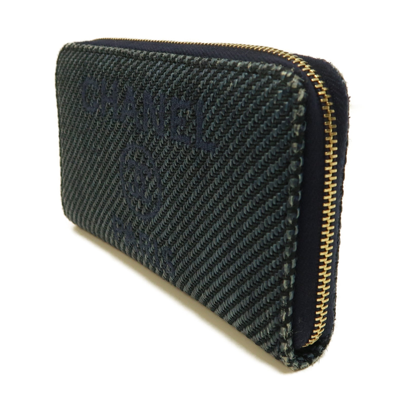 CHANEL 【激減優惠】牛仔布Deauville Small Zip Wallet金扣長錢包藍色