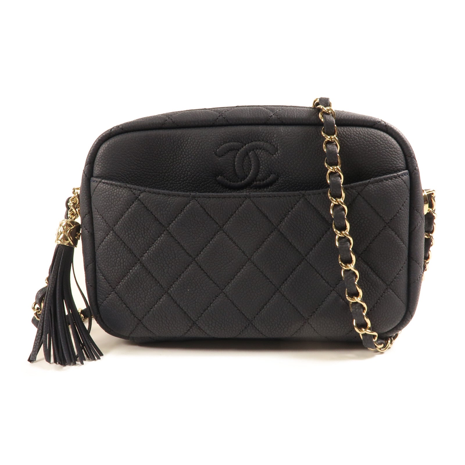 CHANEL 牛皮皮革Chain Shoulder金扣鏈帶肩背袋