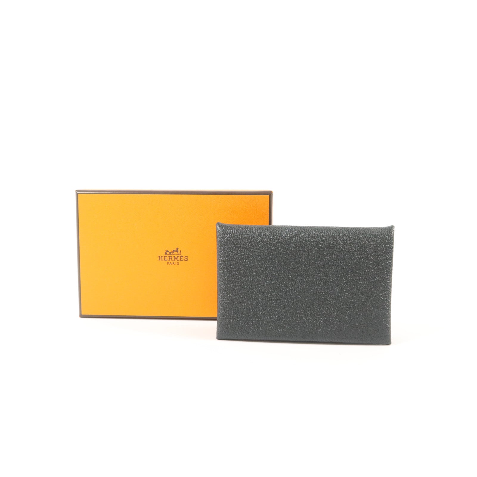 HERMES Chevre皮革Calvi Card Case卡片套Noir/Mauve Sylvestre