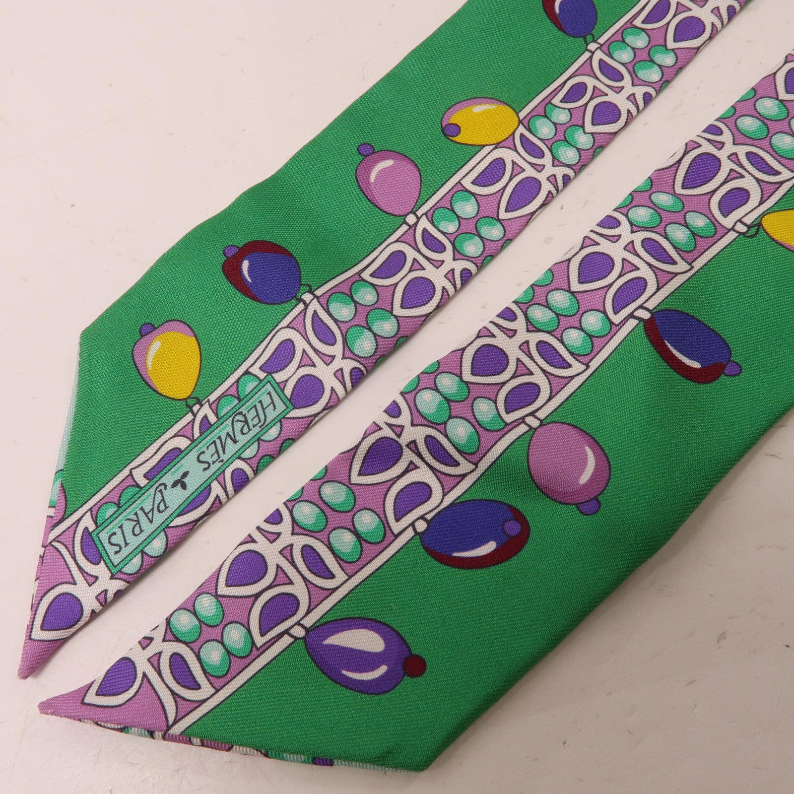 HERMES Twilly Scarf Scarves Silk Green Purple
