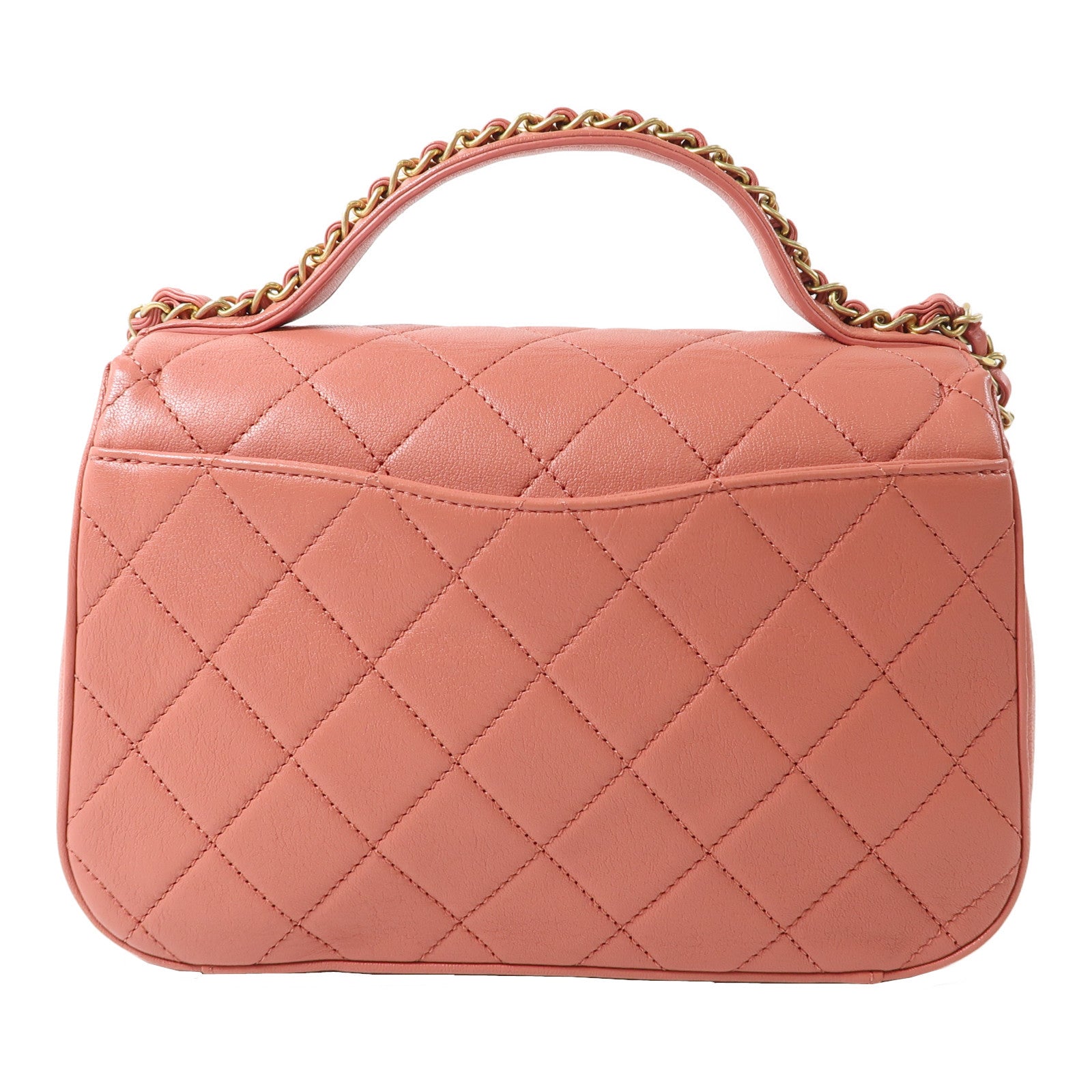 CHANEL 菱格牛皮皮革Top Handle Messenger金扣手挽鏈帶肩背兩用袋粉紅色
