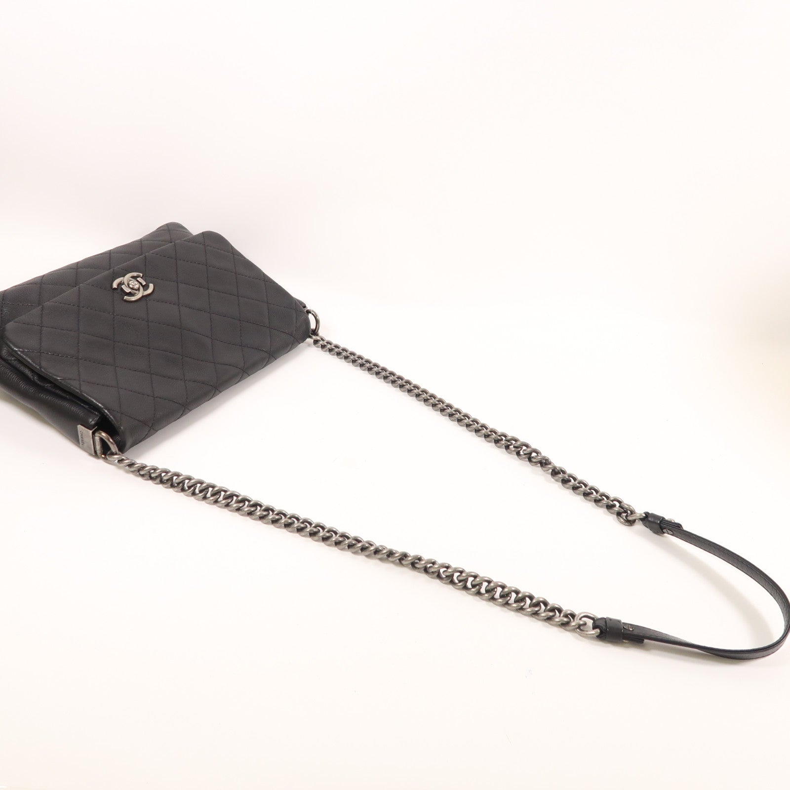 CHANEL 牛皮皮革Chain Shoulder銀扣鏈帶肩背袋