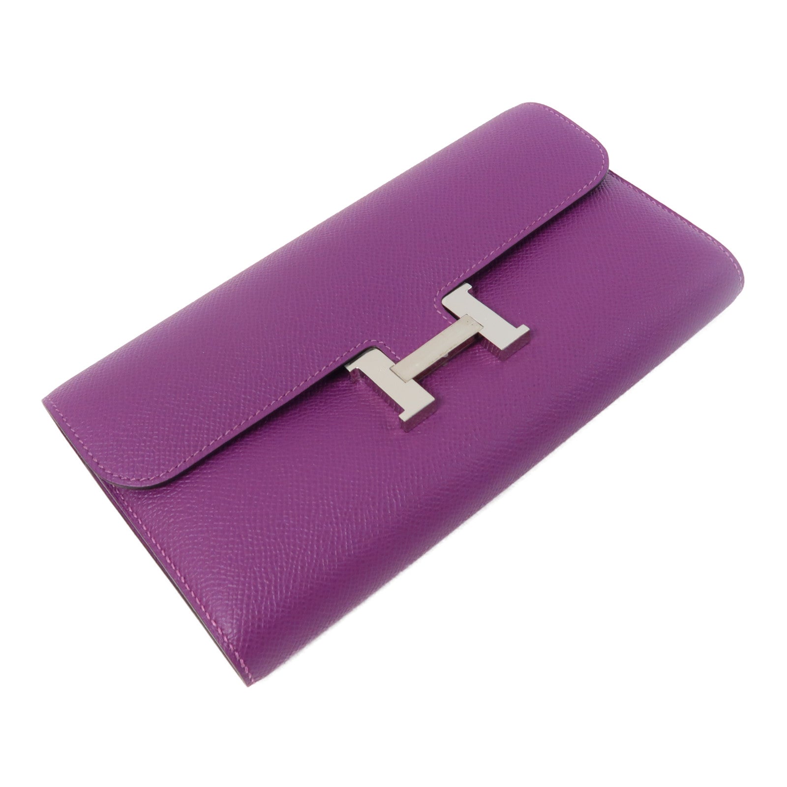 HERMES Epsom皮革Constance Long Wallet銀扣長錢包Anemone/紫色