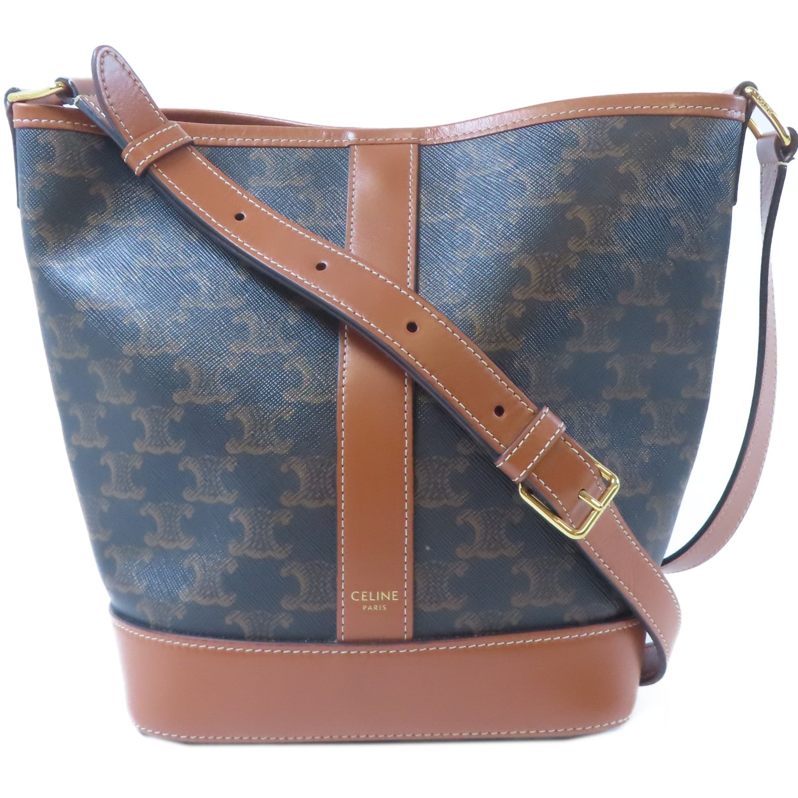 CELINE 塗層帆布Triomphe Bucket金扣肩背袋啡色
