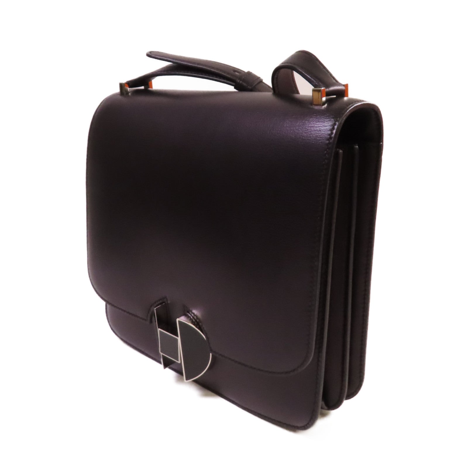 HERMES Evercolor皮革2002 Shoulder Bag銀扣肩背袋Noir黑色