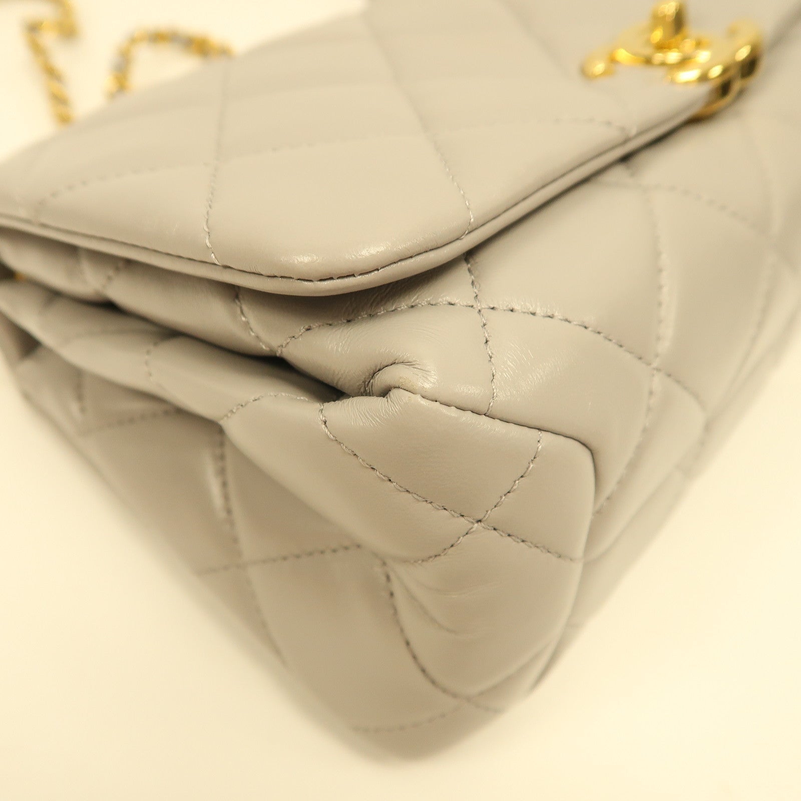 CHANEL 菱格羊皮皮革Shoulder Bag金扣手挽肩背兩用袋灰色