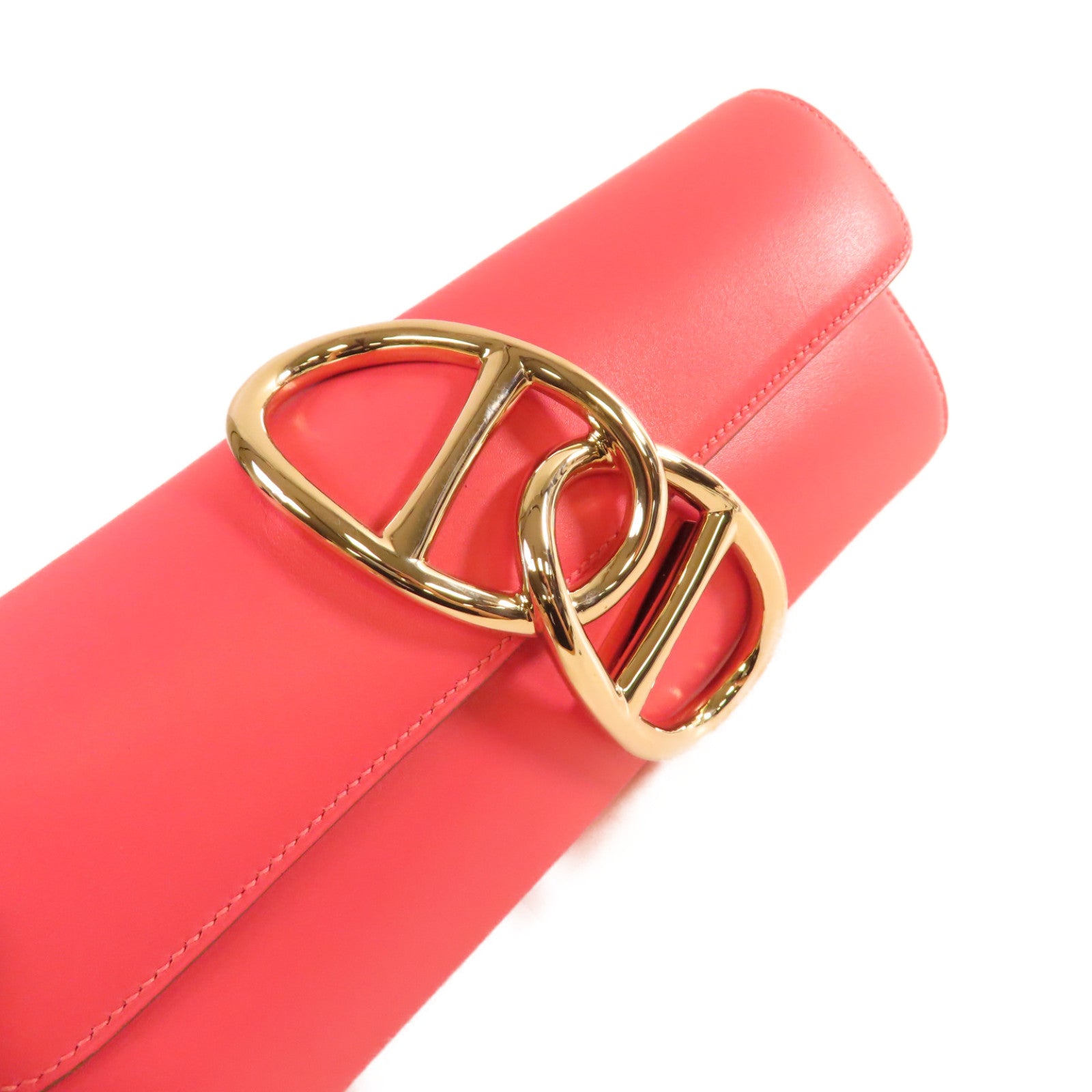 HERMES Swift皮革Egee Clutch Bag金扣手拿包8W Rose Azalee/玫瑰杜鵑粉色