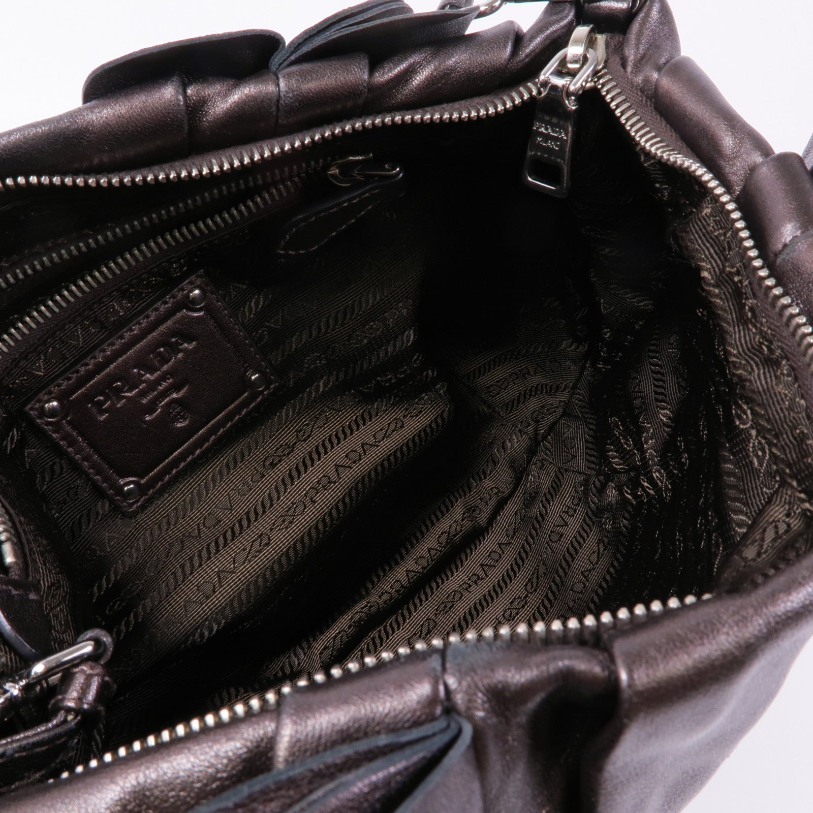 PRADA SHW Shoulder Bag Lambskin Leather Brown