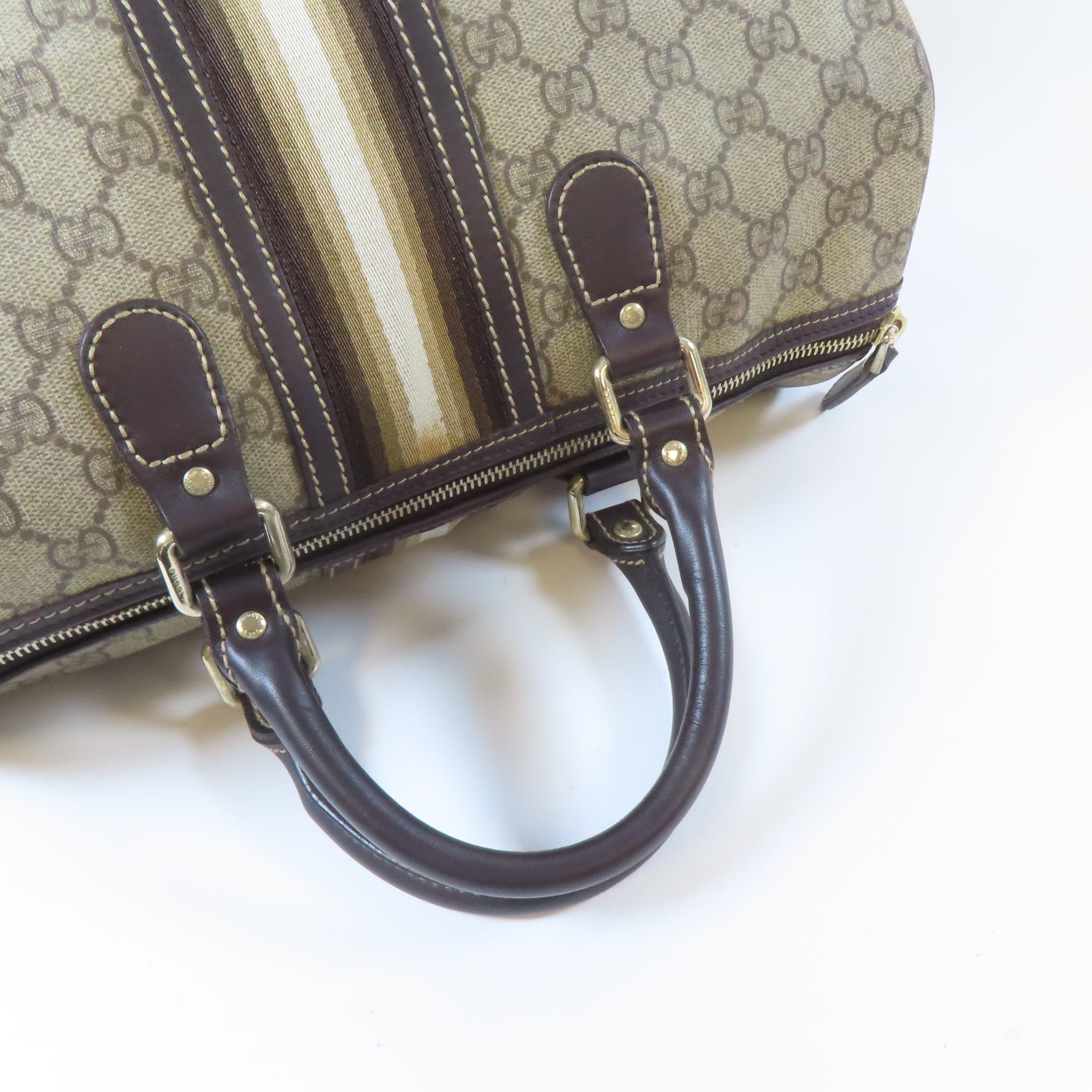 GUCCI 塗層帆布Boston Bag金扣手挽袋啡色