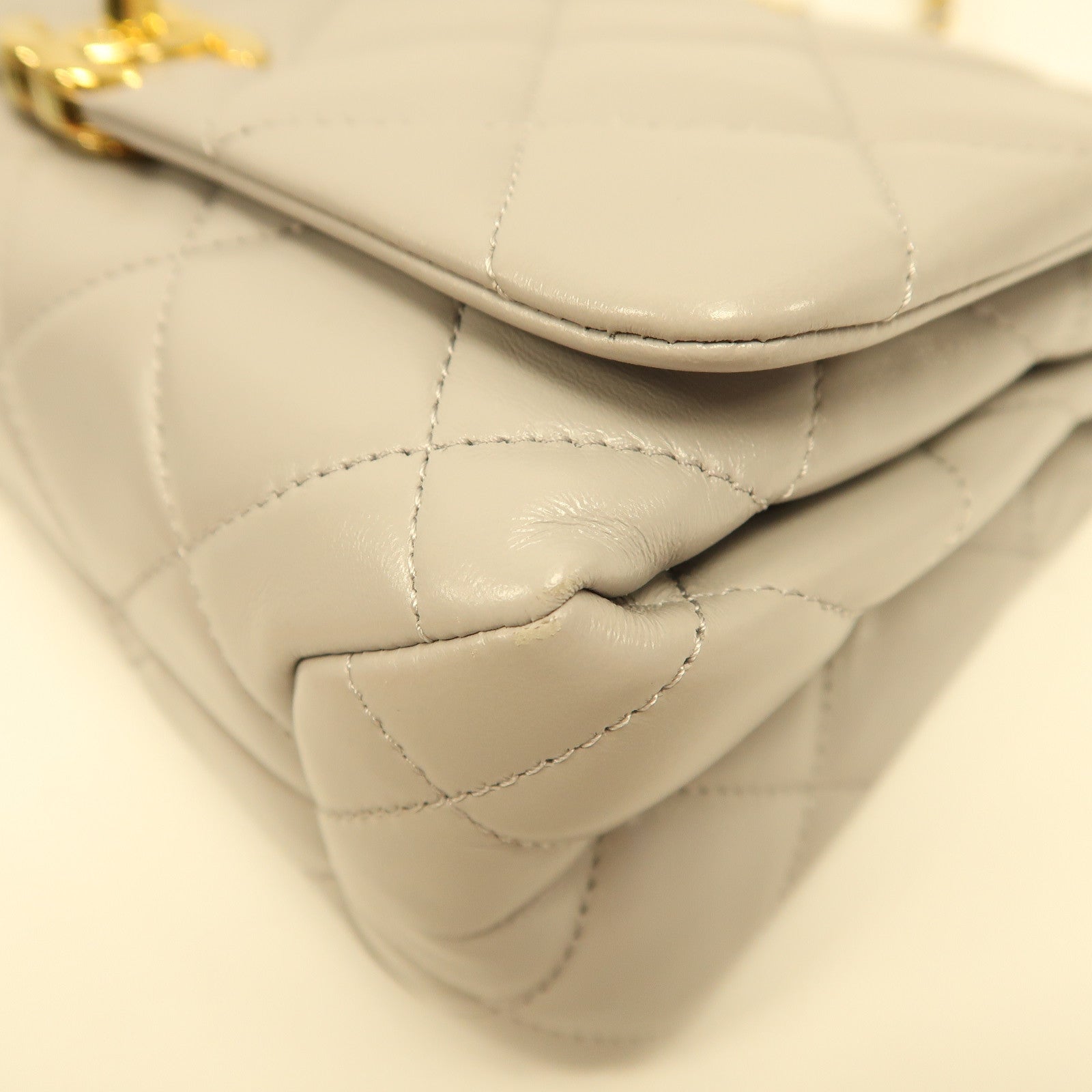 CHANEL 菱格羊皮皮革Shoulder Bag金扣手挽肩背兩用袋灰色
