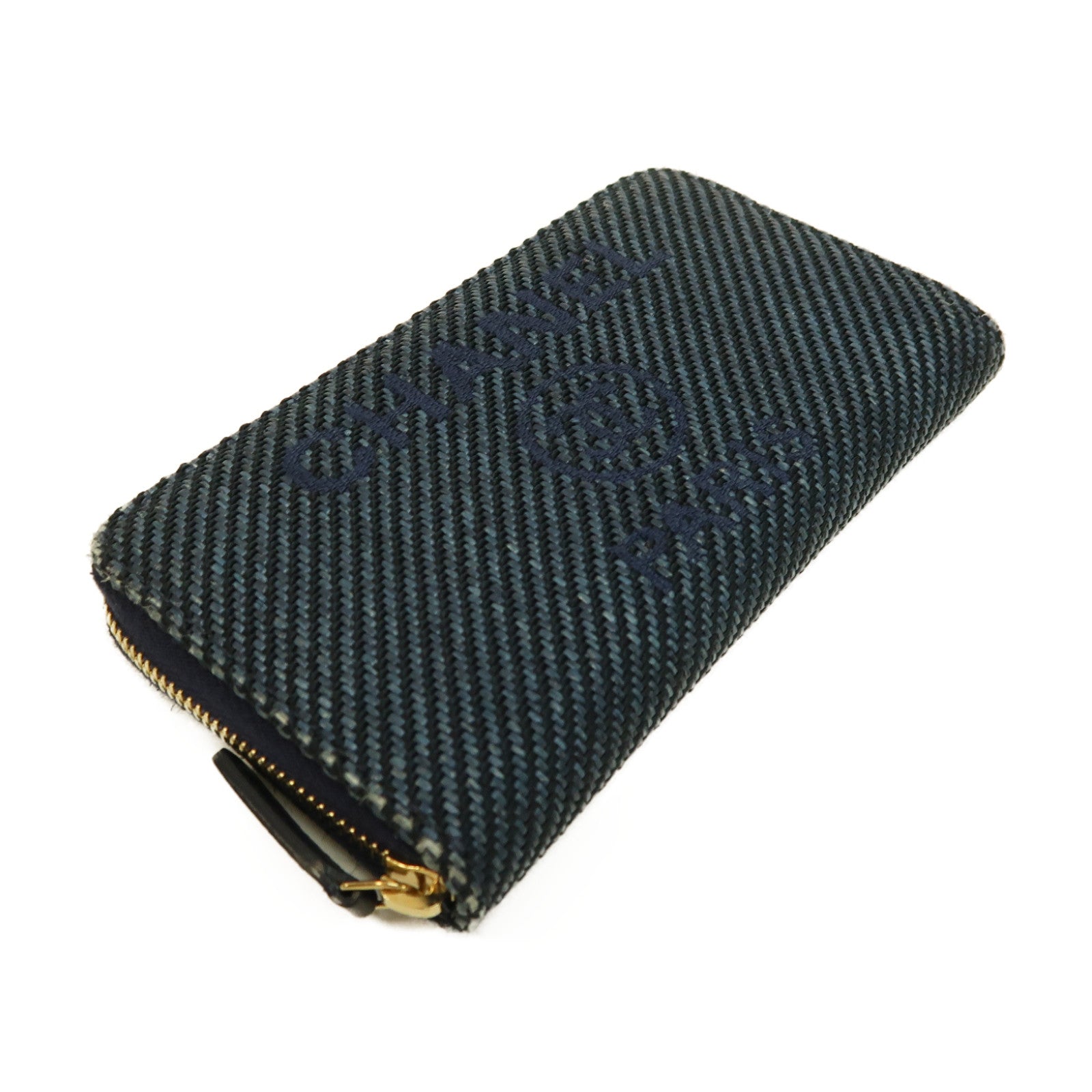 CHANEL 【激減優惠】牛仔布Deauville Small Zip Wallet金扣長錢包藍色