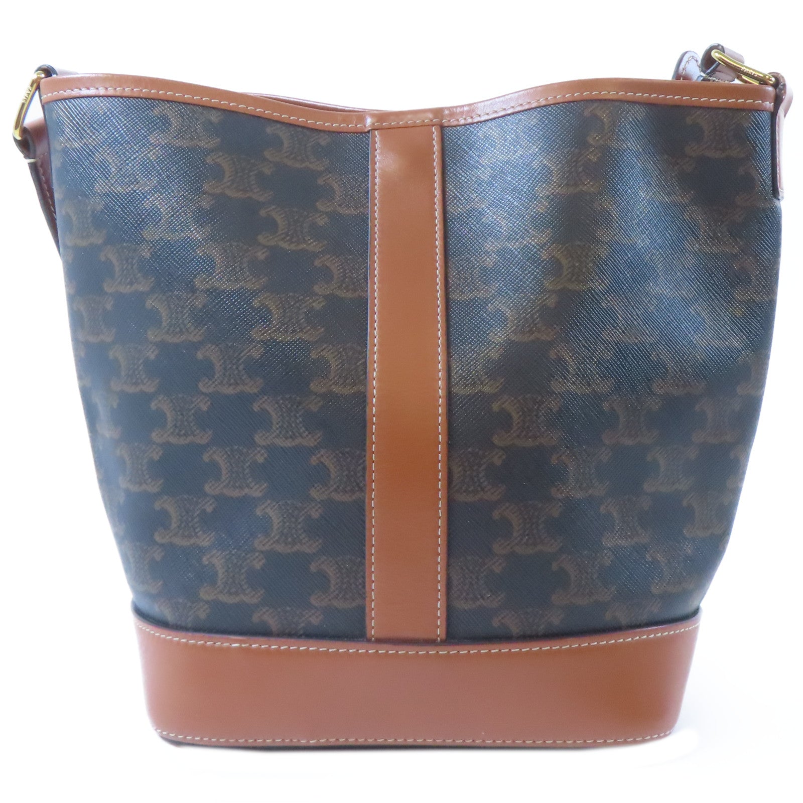 CELINE 塗層帆布Triomphe Bucket金扣肩背袋啡色