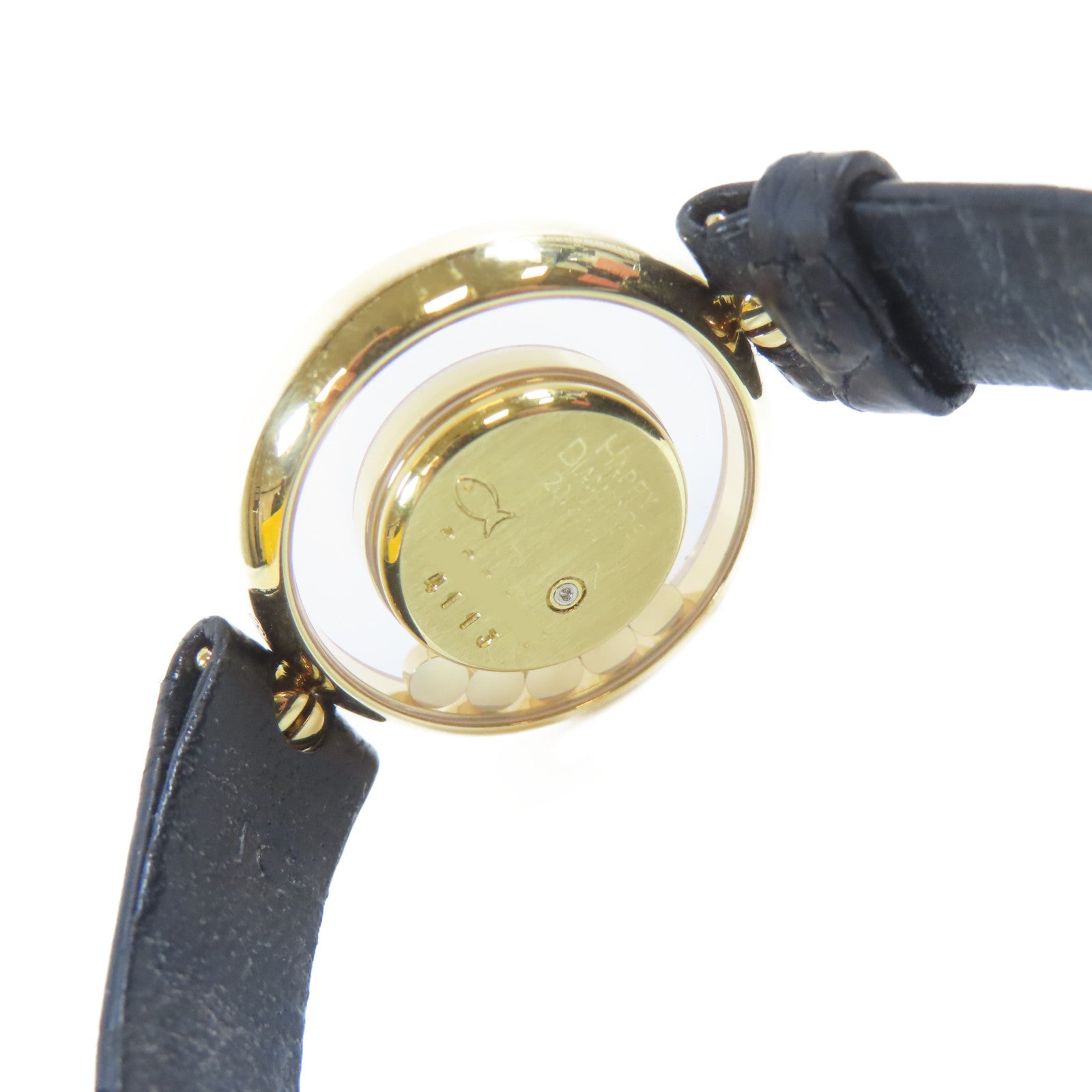Chopard Happy Diamonds18K黃金/皮革手錶石英機芯金色#16cm