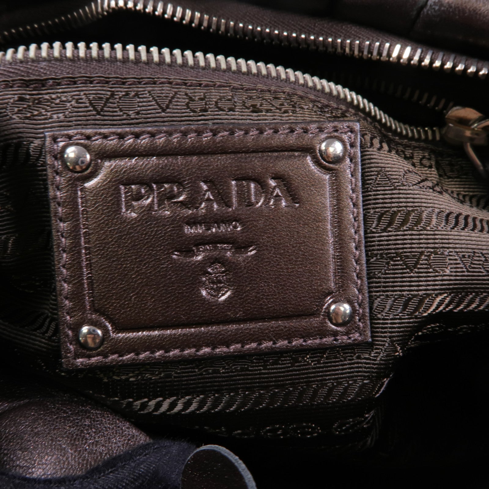 PRADA SHW Shoulder Bag Lambskin Leather Brown