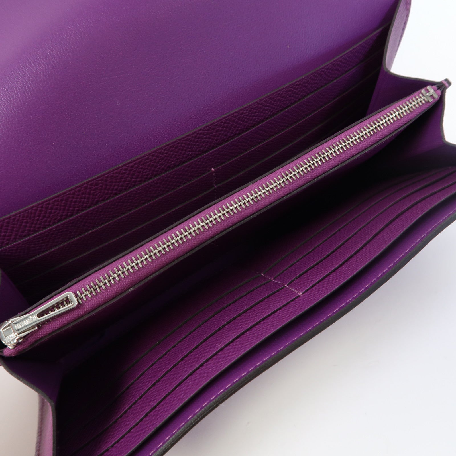 HERMES Epsom皮革Constance Long Wallet銀扣長錢包Anemone/紫色