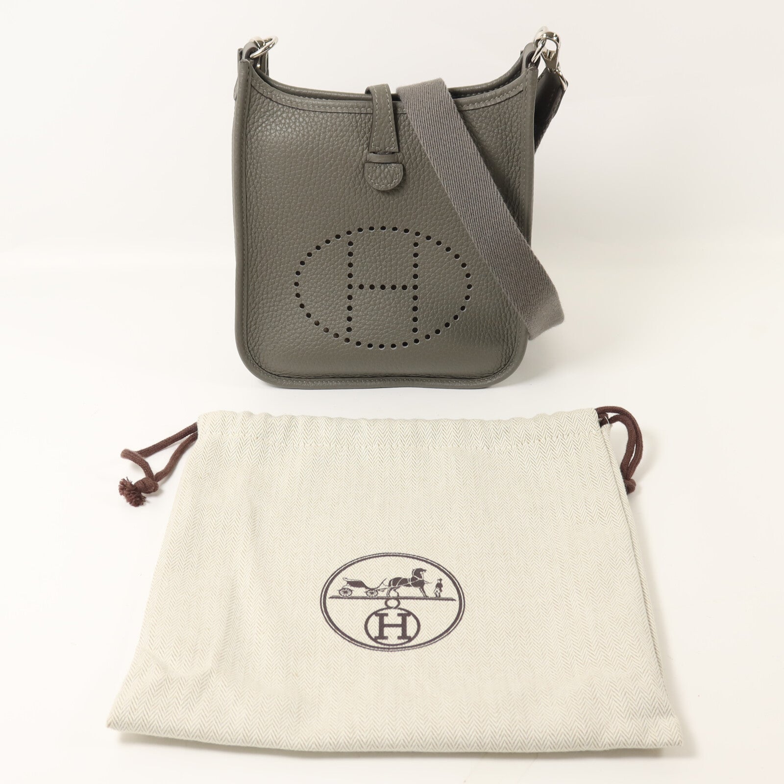 HERMES Clemence皮革Evelyne TPM肩背袋Gris Meyer