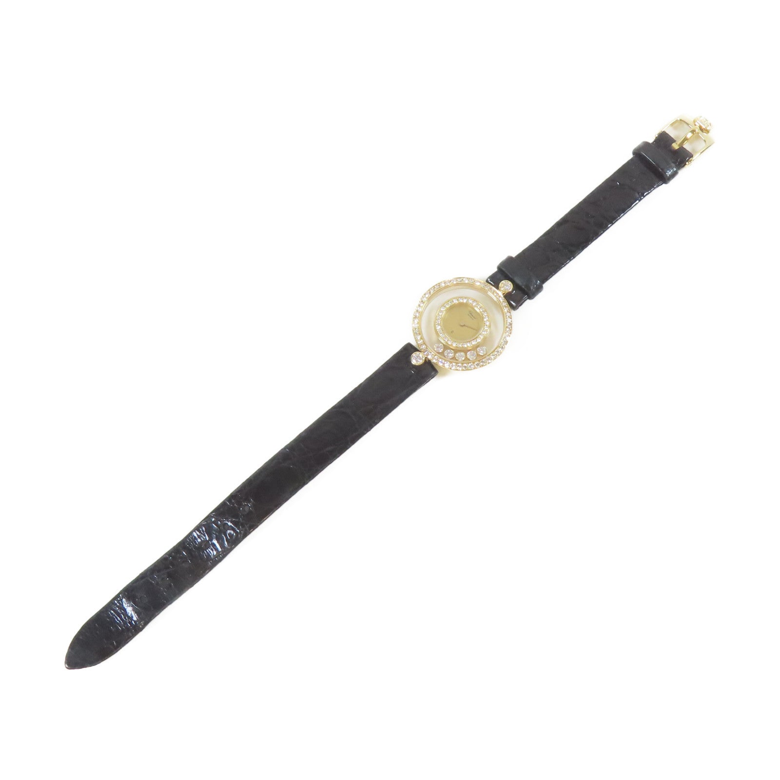 Chopard Happy Diamonds18K黃金/皮革手錶石英機芯金色#16cm