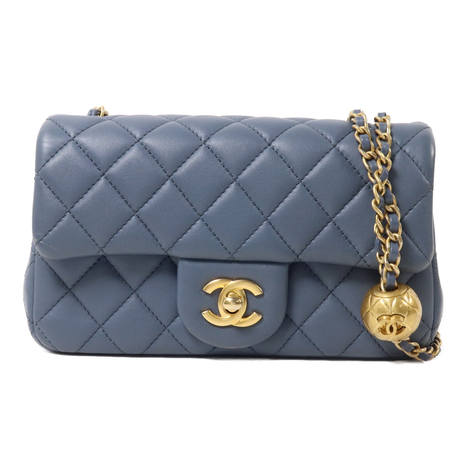 CHANEL 羊皮皮革Mini Classic 20 Gold Ball鏈帶肩背袋