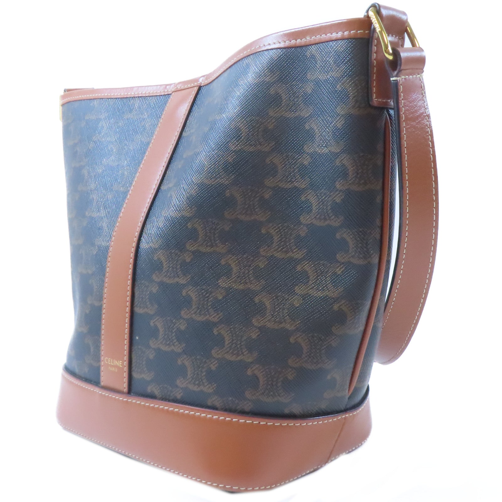 CELINE 塗層帆布Triomphe Bucket金扣肩背袋啡色
